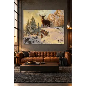 Impression sur toile de la famille de cerfs Fida sur des rochers enneigés - Product Image 5