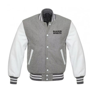 Logotipo personalizado Hombres Mujeres Varsity Letterman Bomber Jacket Venta al por mayor Super Calidad Chaquetas de lana azul oscuro con cuero sólido - Product Image 5