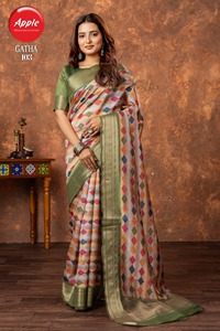 Sari de seda Tussar con estampado geométrico elegante para mujer, Sari tradicional ligero y suave, Ropa Étnica de diseñador para uso diario festivo - Product Image 2