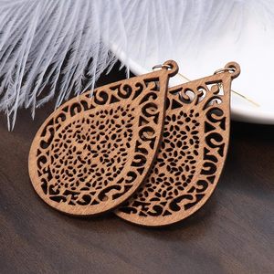 Boucles d'oreilles en bois pour femmes goutte d'eau en bois naturel boucle d'oreille pour Boho Dangle géométrique léger goujons résine déclaration - Product Image 5