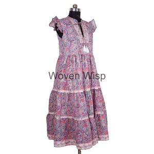 Indian Handmade Ethnic Cotton <b>Tunic</b> Hand Block Printed Casual <b>Tops</b> with Floral Pattern Solid White Back Logo for Autumn Season - Product Image 5