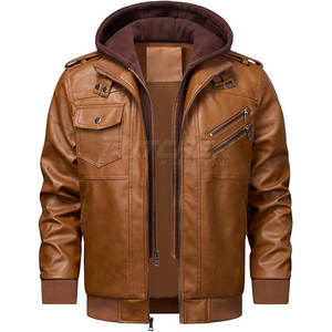 Veste en cuir à capuche pour homme, cuir véritable, fermeture éclair, imperméable, coupe-vent, élégante, décontractée, vêtements d'extérieur - Product Image 3