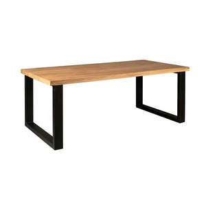 Table à manger en bois d'acacia de style industriel avec cadre en fer, durable et imperméable pour salle à manger et atelier - Product Image 1