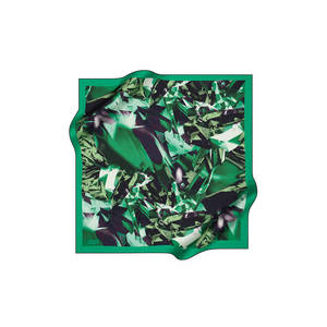 Vintage Green Polyester <b>Square</b> <b>Scarf</b> with Floral and Geometric Pattern - Product Image 1
