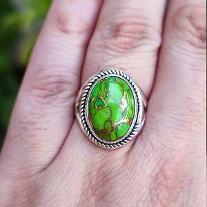 925 Sterling Silver Boho <b>Ring</b> Handmade Green Copper Turquoise <b>Statement</b> Women's <b>Ring</b> Licensed Private Brand Gift for Her - Product Image 4