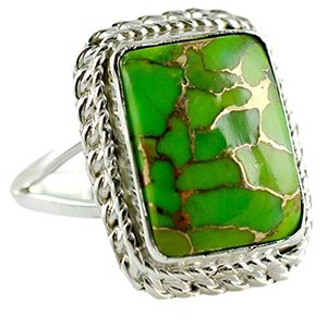 Green Copper <b>Turquoise</b> <b>Ring</b> 925 Sterling Silver Handmade Promise <b>Ring</b> for Women Bezel Setting Cushion Style Perfect Gift - Product Image 1