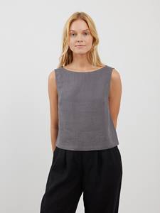 Débardeur sans manches en lin gris uni pour femmes élégantes vêtements d'été en gros-haut caraco de style doux - Product Image 3