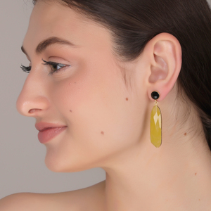 Handmade 18K Gold-Plated Dua Drop <b>Earrings</b> <b>Black</b> <b>Onyx</b> Yellow Jade Multicolor Fashionable Trendy Women's Wedding Jewelry Made - Product Image 6