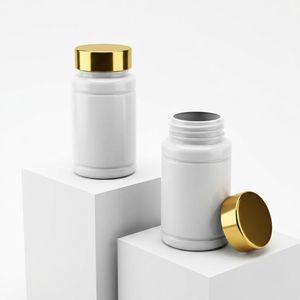 Flacon pharmaceutique rond en PET blanc de 100 cc avec bouchon à vis pour l'emballage de compléments vitaminiques, fabriqué au Vietnam - Product Image 3