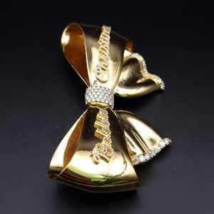 Broche vintage en or massif 14 carats avec nœud en ruban et diamants, bijoux fins de luxe, pierre de moissanite naturelle taille brillant, nouveau design tendance - Product Image 5