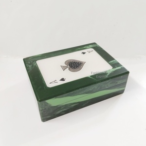 Sang trọng làm bằng tay nhựa chơi thẻ hộp màu xanh lá cây cẩm thạch với đá cẩm thạch của spades Inlay trang trí lưu trữ trường hợp cho Poker Cầu & trò chơi - Product Image 1