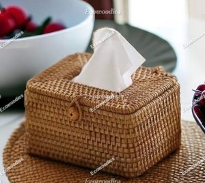 New Arrival Bamboo Rattan Tissue Box Holder Eco-Friendly Classic Hand Woven Multifunctional Aesthetic <b>Car</b> Home Restaurant Decor - Product Image 3
