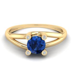 Anillo de Zafiro Azul de Corte Brillante Redondo de Lujo REYES de 0.84 Quilates para Mujer, Joyería Clásica de Oro Sólido de 14K con Diamantes - Product Image 1