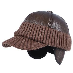 2024 Otoño Invierno papá sombrero ruso orejera Ushanka tejido cuero gorra de béisbol forro polar grueso ajustable para todos los Casuales - Product Image 3