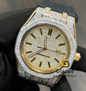 นาฬิกาข้อมือเพชรโมอิสทรงกลมสไตล์ฮิปฮอปทำจากสแตนเลสสตีล - Product Image 1