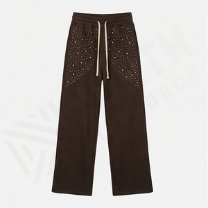 Pantalons de style streetwear pour hommes, sur mesure, de haute qualité, en coton lourd, lavage à l'acide, pantalons de survêtement délavés au soleil, strass, bas résistant - Product Image 1