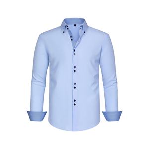 Bangladesh venta al por mayor de fábrica personalizada OEM hombres camisa de vestir informal camisas con botones camisa de manga larga tejida para hombres bajo MOQ - Product Image 5