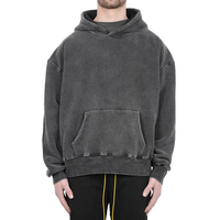 Sudadera con Capucha Vintage para Hombre, 100% Algodón, Gruesa, de Forro Polar, 360g, con Logotipo Personalizado, Transpirable, de Manga Larga, para Invierno