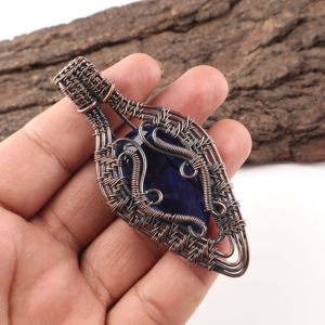 Faceted Blue Sapphire Luxury Pear Cut Gemstone Copper Wire <b>Wrapped</b> Fashion Pendant Necklace Oxidized Silver <b>Bridal</b> Party Wear - Product Image 2