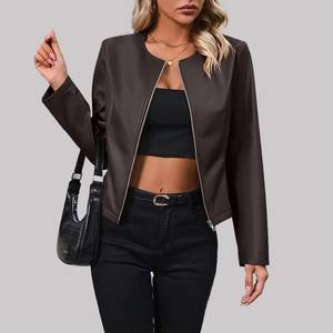 Veste de motard de moto élégante pour femmes, coupe ajustée, fermeture à glissière, manches longues, doublure intérieure douce en peau de mouton véritable, en velours côtelé - Product Image 6