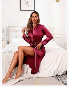 Ekouaer Women's Soft Lightweight Full Sleepwear Long Sleeve Satin Bathrobe Natural Floor-Length <b>Bridesmaid</b> Casual <b>Dresses</b> - Product Image 2