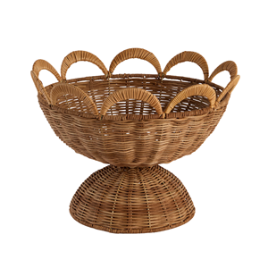 Belle corbeille à fruits en rotin festonné, corbeille sur piédestal en rotin, style bohème, meilleur choix pour la décoration de la maison et de la cuisine en provenance du Vietnam - Product Image 1
