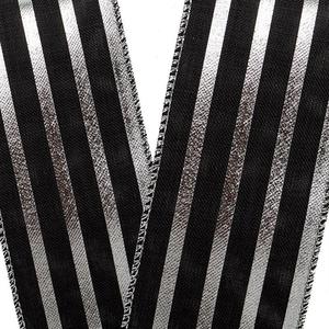 Silver & Black Striped Organza Satin Polyester <b>Wired</b> <b>Ribbon</b> Floral Design for Wedding Birthday or Halloween Gift Wrapping - Product Image 2