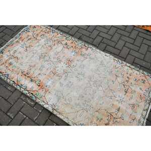 Alfombra Vintage de 3.4x6.5 pies, Alfombra Turca de Lana con Rayas Azules - Product Image 4