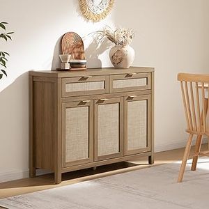 Aparador elegante de madera y ratán con tres cajones Gabinete de almacenamiento espacioso Diseño elegante Perfecto para la decoración de la sala de estar - Product Image 5