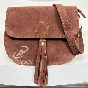Vintage Durable Designer Genuine Brown <b>Suede</b> Leather Crossbody <b>Bag</b> Women's Boho Style <b>Tassel</b> Crossbody Shoulder Purse Handbag - Product Image 1