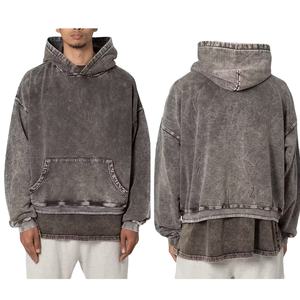Nueva llegada pulóver Hombre Sudaderas con capucha de alta calidad 100% algodón lavado ácido Sudadera con capucha para hombres sudaderas Streetwear hombro caído - Product Image 1
