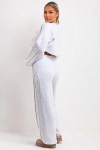 Premium Quality Grey Marl 2 Piece Women's Tracksuit Set Jogger And Crop Sweatshirt With Seam <b>Detail</b> Women's Two Piece Sweat Set - Product Image 4