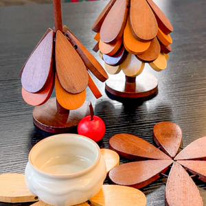 Ensemble de dessous-de-plat en bois fait main avec motif végétal, écologique, moderne et vintage, décoration de la maison pour les fêtes - Product Image 2