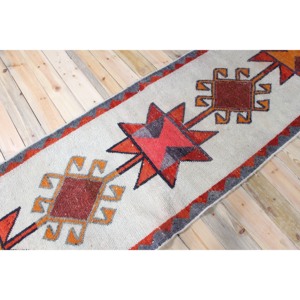 Tapis vintage, tapis de couloir 3,1x11,2 pieds, tapis en laine Herki gris orange - Product Image 2