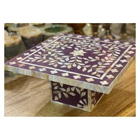 Support à gâteau carré moderne fait main en résine MDF imitation nacre véritable, 25x25x12cm, centre de table de mariage