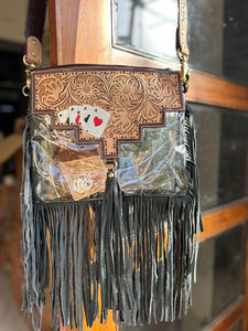 New Real Western Stylish Handcrafted <b>Tooled</b> <b>Leather</b> Fringe Clear Stadium Bags Stylish ATM Card Holder with Cute Ace <b>Tooling</b> <b>Work</b> - Product Image 2