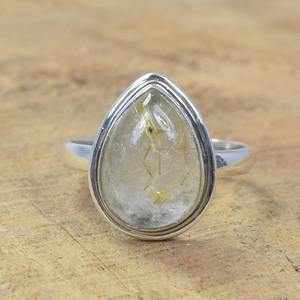 Anillo de piedras preciosas de rutilo dorado, joyería para mujer, joyería de estilo bohemio plateado, anillo hecho a mano de tendencia de Plata de Ley 925, regalo para ella - Product Image 2