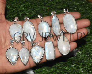 Lot en gros de pendentifs en pierre de lune arc-en-ciel naturelle, bijoux plaqués argent sterling 925 pour fiançailles, mariage et fêtes - Product Image 4