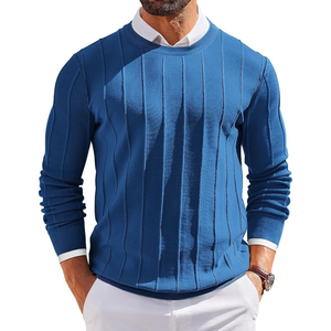 Pull en maille torsadée à manches longues pour homme, coupe ajustée, couleur unie, anti-rétrécissement, séchage rapide, respirant, tendance, personnalisable OEM ODM - Product Image 4