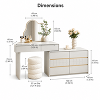 Table de maquillage en bois de pin de style européen moderne avec miroir éclairé par LED et panneau de couleur personnalisable pour chambre et appartement