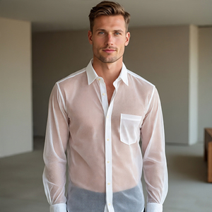 เสื้อตาข่ายโปร่งกระดุมผ่าหน้าสำหรับผู้ชายเสื้อเชิ้ตผ้าโปร่งใสสำหรับไนท์คลับเสื้อตาข่ายสำหรับผู้ชาย - Product Image 3