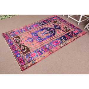 Alfombra Vintage, Alfombra Turca de 4.6x7 pies, Alfombra de Lana con Rayas Rosas - Product Image 2
