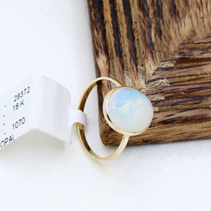 Anillo minimalista de piedras preciosas de ópalo Natural personalizable en oro amarillo sólido de 18K, anillo hecho a mano para mujer, joyería para venta al por mayor - Product Image 2