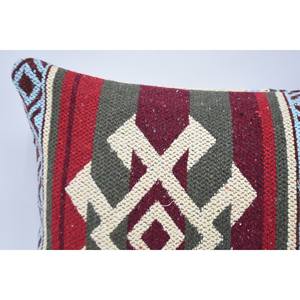Red Wool Pillow Traditional Geometric Pattern 12x24 Inches Portable Decorative <b>Cushion</b> for Bedding Vintage Style for Christmas - Product Image 2
