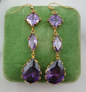 925 <b>Silver</b> 3Ct Pear Moissanite Amethyst Women's Drop <b>Dangle</b> <b>Earrings</b> - Product Image 5