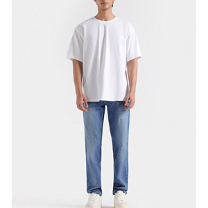 เสื้อยืดผู้ชายโอเวอร์ไซส์สีพื้นผ้าฝ้ายแขนสั้นลำลองแฟชั่นสีพื้น - Product Image 4
