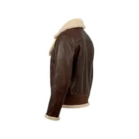 Blouson Aviateur Homme Vintage Marron en Cuir Slim Moto Biker Bomber Réversible avec Fourrure Imperméable et Fermeture Éclair Brodé Printemps