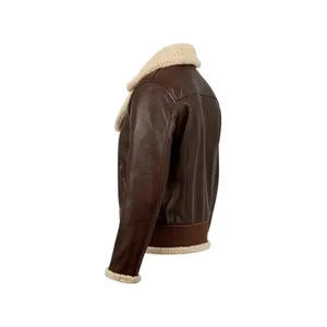 Chaqueta de Cuero para Hombre, Estilo Aviador, Marrón Vintage, Corte Slim, Motociclista, Bomber, Reversible, con Forro de Piel, Impermeable, con Cierre y Bordado, para Primavera - Product Image 3