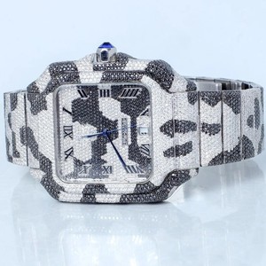 Montre d'affaires de mode carrée personnalisable cadran arc-en-ciel Moissanite mouvement à Quartz VVS 5mm d'épaisseur bracelet en acier inoxydable - Product Image 1