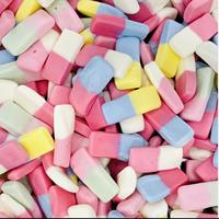 Bulk op maat gemaakte Zweedse stijl snoepjes: banaan, toffee, aardbei, vanille, bubblegum smaken, gelatinevrij, gummy snoepjes in kubusvorm